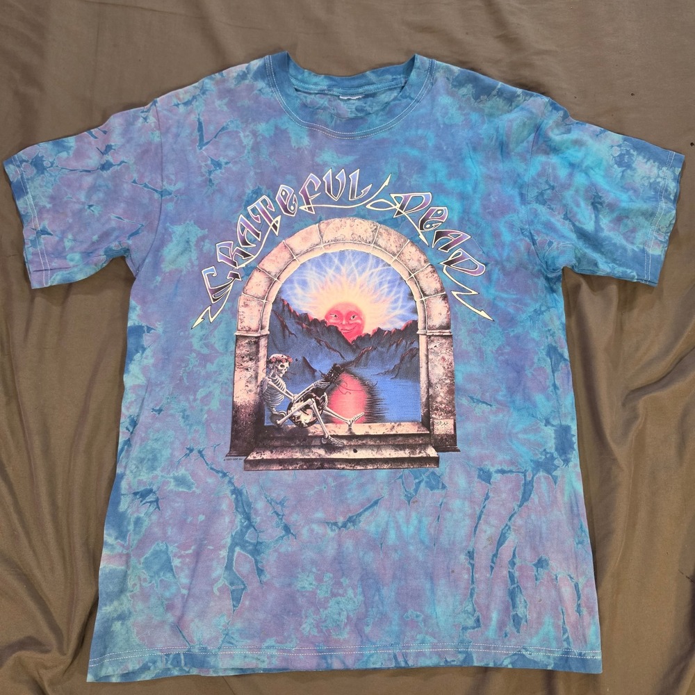 Grateful Dead Tie Dye Shirt Vintage 1993 Skeleton Sun Graphic Blue Purple Large